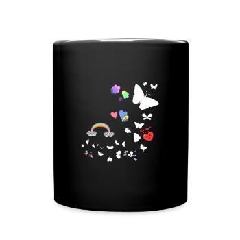 Schmetterlinge,regenbogen, Sterne,Herzen - Tasse einfarbig - Schwarz - Vorne