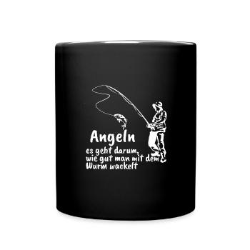 Angeln, Wurm - Tasse einfarbig - Schwarz - Vorne