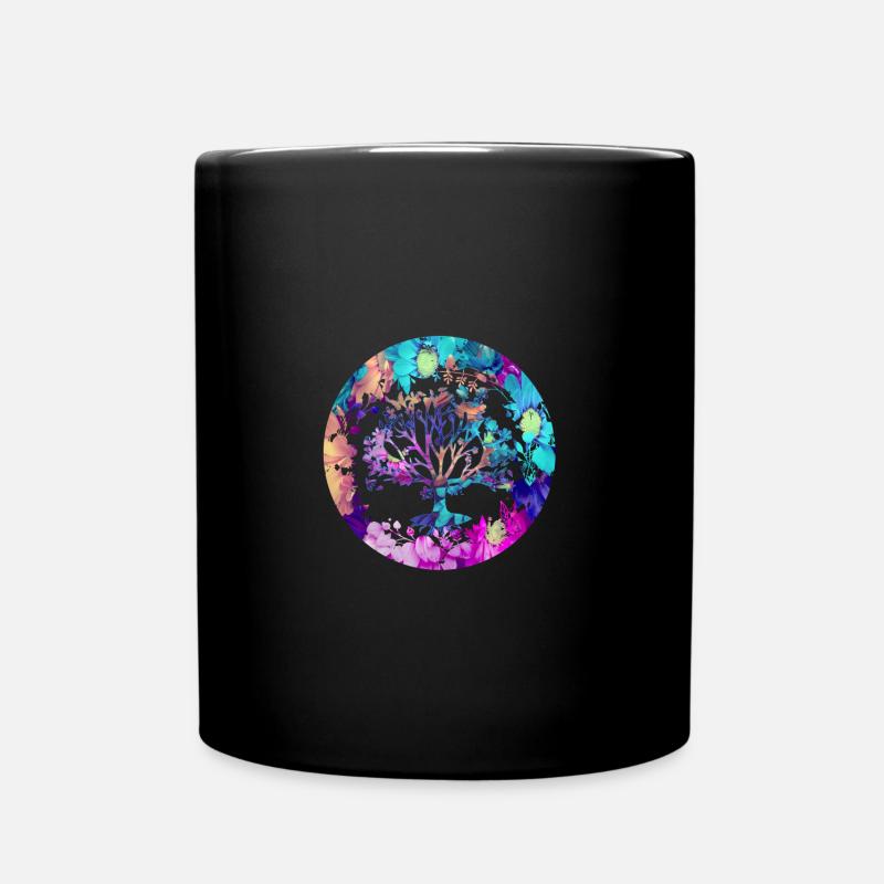 Arbre de Vie,Arbre de Vie,Fleurs,Coloré - Mug uni - noir