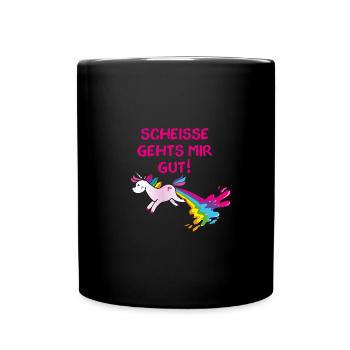 kotzendes einhorn,einhorn,scheisse gehts mir gut - Tasse einfarbig - Schwarz - Vorne