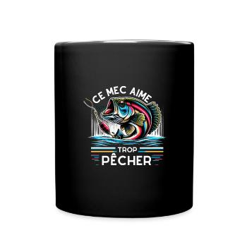 ce mec aime trop pêcher - Mug uni - noir - Devant