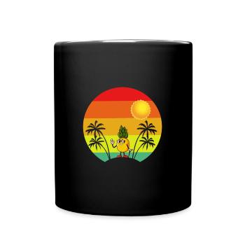 Pineapple Retro Palm Trees Tropical Summer - Full Colour Mug - black - Front