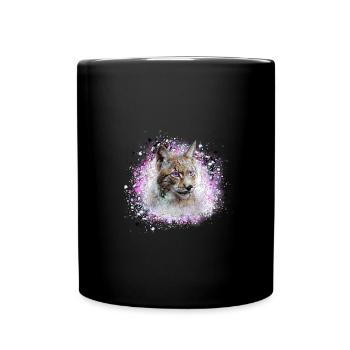 lynx,cat,pink,painting,watercolor,pink - Full Colour Mug - black - Front