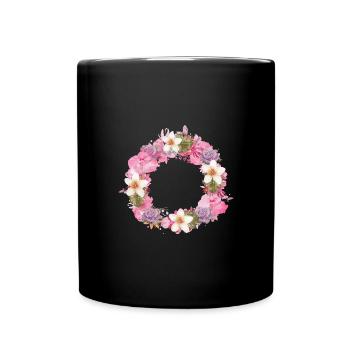 empty,flowers,flower wreath,floral,watercolor - Full Colour Mug - black - Front