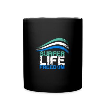 surfer,life,freedom,surf,welle,retro - Tasse einfarbig - Schwarz - Vorne