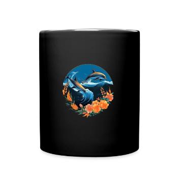 Dolphins in Flowers - Tasse einfarbig - Schwarz - Vorne