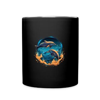 Dophins in the Sea - Tasse einfarbig - Schwarz - Vorne
