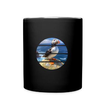 Puffin on a cliff - Full Colour Mug - black - Front