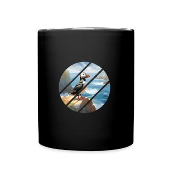 Puffin on a cliff - Full Colour Mug - black - Front