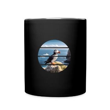 Puffin on a cliff - Full Colour Mug - black - Front