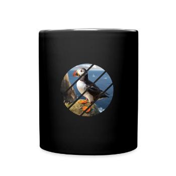 Puffin on a cliff - Full Colour Mug - black - Front