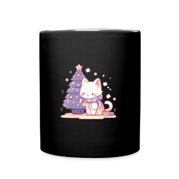 Kitten decorating Christmas tree - Full Colour Mug - black - Front