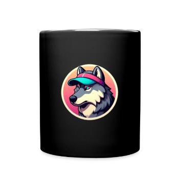 Ein Wolf mit Tennis Mütze in Pastell - Tasse einfarbig - Schwarz - Vorne