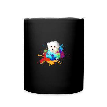 malteser ,hund ,bunt ,hund, Malerei,graffiti, - Tasse einfarbig - Schwarz - Vorne
