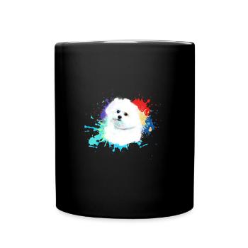 Bichon Frisé, Maltais,Chien, Aquarelle, Aquarelle - Mug uni - noir - Devant