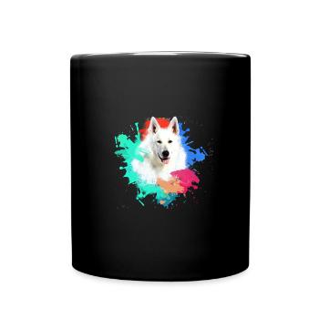chien de berger blanc, chien, coloré, chien, peinture , loup - Mug uni - noir - Devant