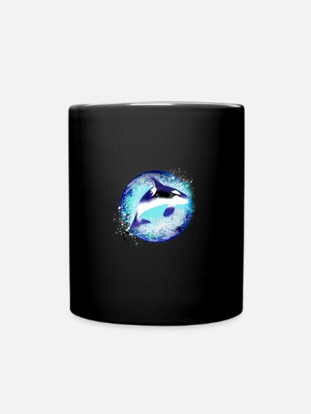 Wal, erde, malerei,blau,Killerwal,meer,planet - Tasse einfarbig - Schwarz