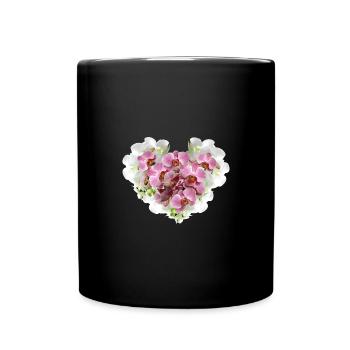 Orchidee,blumen,blumenherz,herz, blüte - Tasse einfarbig - Schwarz - Vorne