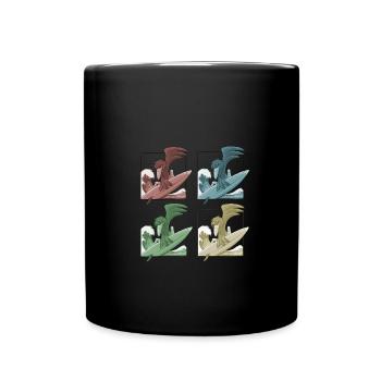 Funky Retro Pop-Art Surfer Krähe Rabe auf Welle - Tasse einfarbig - Schwarz - Vorne