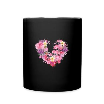 blüte,herz,blumenherz,blumen,rot - Tasse einfarbig - Schwarz - Vorne