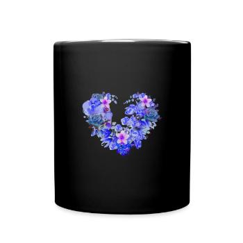Flower,Heart,Flower Heart,Flowers,Blue - Full Colour Mug - black - Front