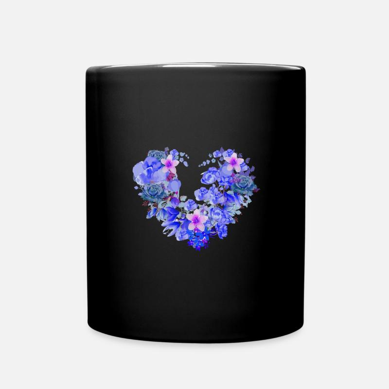 Fleur,Coeur,Cœur de fleur,Fleurs,Bleu, - Mug uni - noir