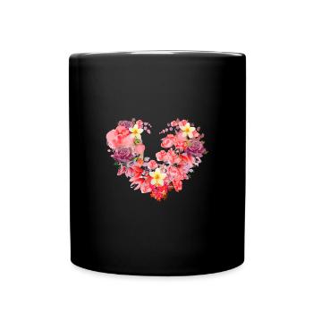 blüte,herz,blumenherz,blumen,rot - Tasse einfarbig - Schwarz - Vorne