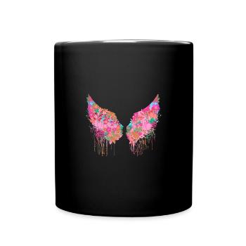 Angelwings,Wings,Colorful,Angel Wings,Flowers - Full Colour Mug - black - Front