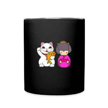 Maneki Neko Japan Glücksbringer - Tasse einfarbig - Schwarz - Vorne