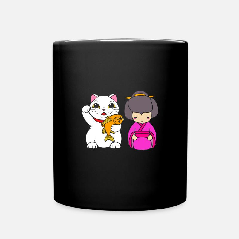 Maneki Neko Japan Lucky Charm - Full Colour Mug - black