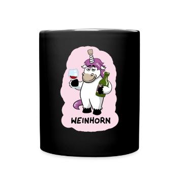 Weinhorn Einhorn - Tasse einfarbig - Schwarz - Vorne