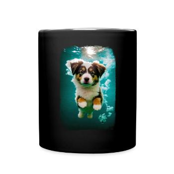 Australian Shepherd Design - Hund unter Wasser - Tasse einfarbig - Schwarz - Vorne