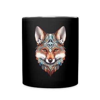 Fuchs Aquarell Mandala Yoga Waldtier Spirituell - Tasse einfarbig - Schwarz - Vorne