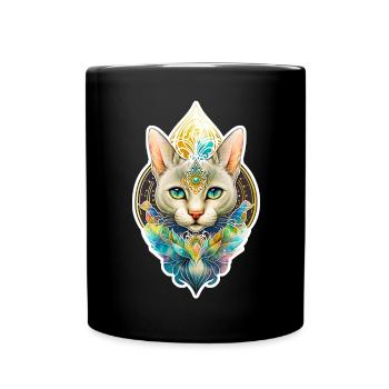 Spirituell Yoga Katzen Mandala Aquarell Katze Tier - Tasse einfarbig - Schwarz - Vorne