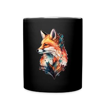 Fuchs Aquarell Wald Waldtier Wildtier Zeichnung - Tasse einfarbig - Schwarz - Vorne