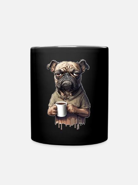 Grummeliger Hund Mops Launisch Kaffee Sarkasmus - Tasse einfarbig - Schwarz
