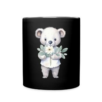 Koala mignon et mignon avec bouquet de fleurs - Mug uni - noir - Devant