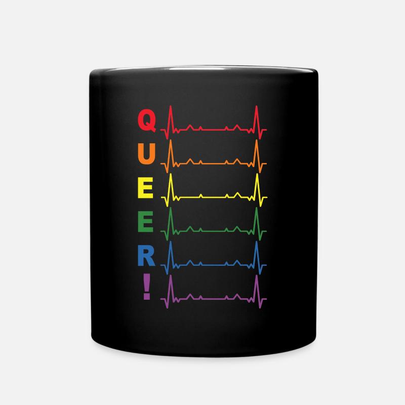 CSD Outfit Pride LGBTQ Regenbogen Herzschlag QUEER - Tasse einfarbig - Schwarz
