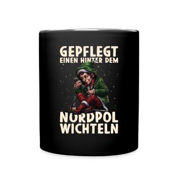 Weihnachten Wichtel Elf Wichteln Santa Bier Saufe - Tasse einfarbig - Schwarz - Vorne