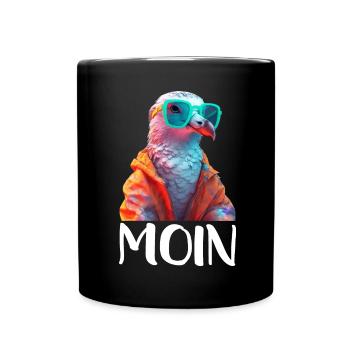 Möwe mit Sonnenbrille Moin Coole Möwen Seevogel - Tasse einfarbig - Schwarz - Vorne