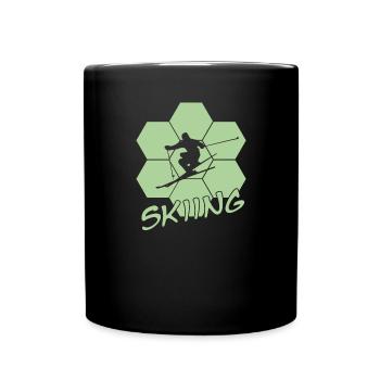 Skifahren, Skiing, Ski - Tasse einfarbig - Schwarz - Vorne