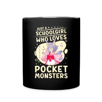 Schoolgirl Loves Pocket Monsters Japanese Anime - Full Colour Mug - black - Front