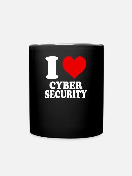 Ich liebe Cyber Security Herz Lustig Witzig - Tasse einfarbig - Schwarz