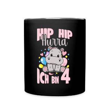 4 Jahre Geburtstag Mädchen Nilpferd Hurra 4 Jahre - Tasse einfarbig - Schwarz - Vorne