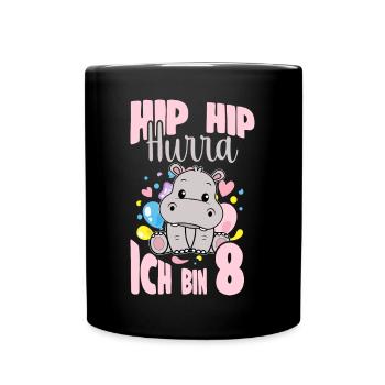 8 Years Birthday Girl Hippo Hooray 8 Years - Full Colour Mug - black - Front