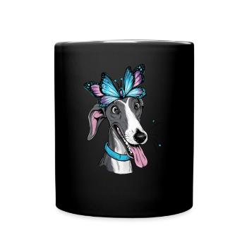 Lévrier en carton avec papillon - Mug uni - noir - Devant