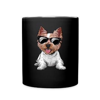 Cartoon West Highland Terrier with Sunglasses - Full Colour Mug - black - Front