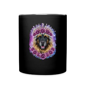 Leonberger Hund mit Krone und Rosen - Tasse einfarbig - Schwarz - Vorne
