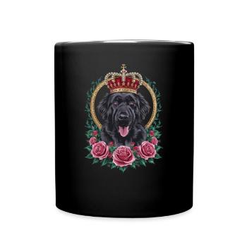 Leonberger Hund mit Krone und Rosen - Tasse einfarbig - Schwarz - Vorne