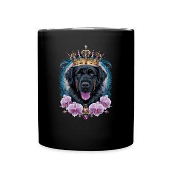 Chien Leonberger mignon avec couronne et orchidées - Mug uni - noir - Devant